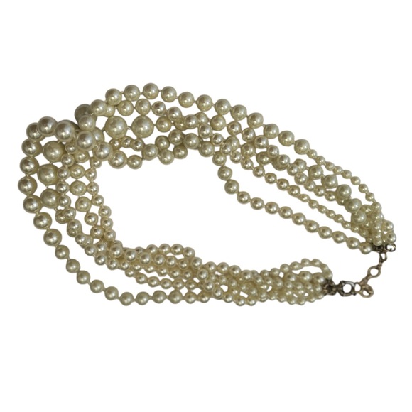 J. Crew Classic Cream Beaded faux pearl layered 5 multi strand Necklace marked - Picture 8 of 11